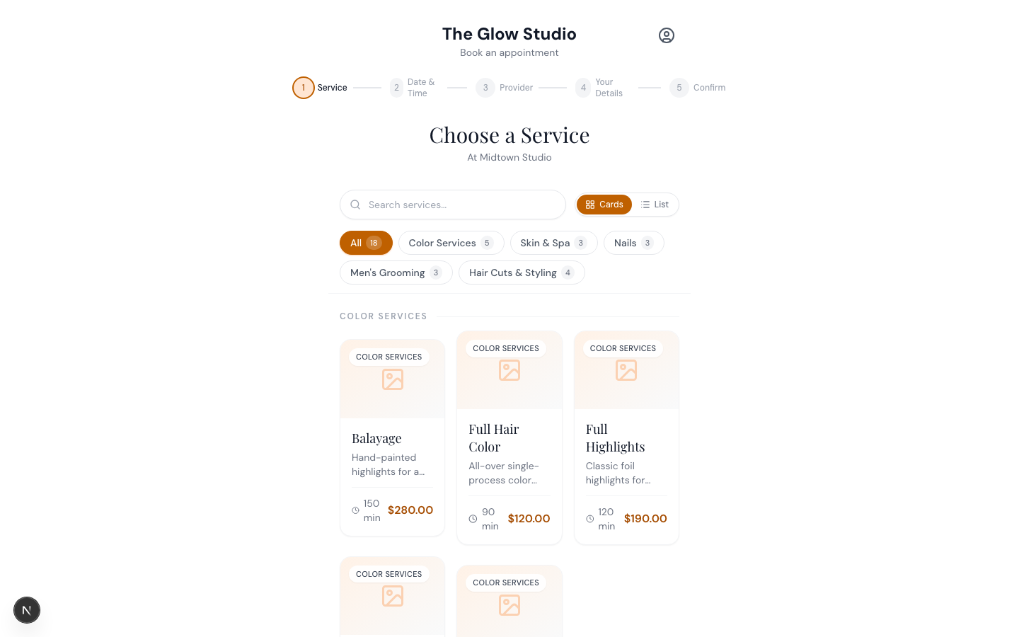 The Review & Confirm step with the booking summary and Confirm Booking button