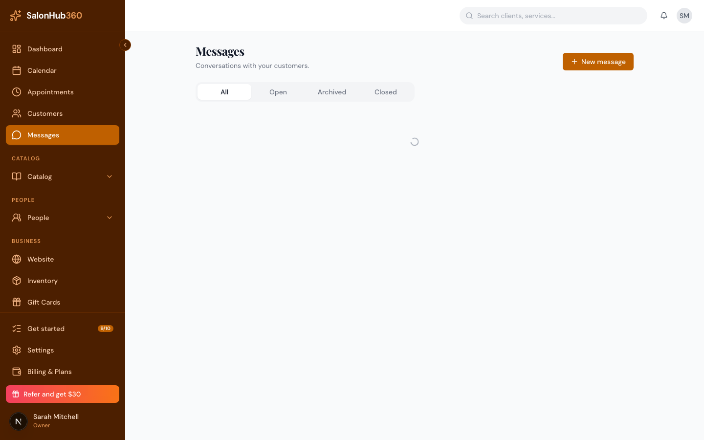 The conversation header with Archive, Close, and Reopen controls