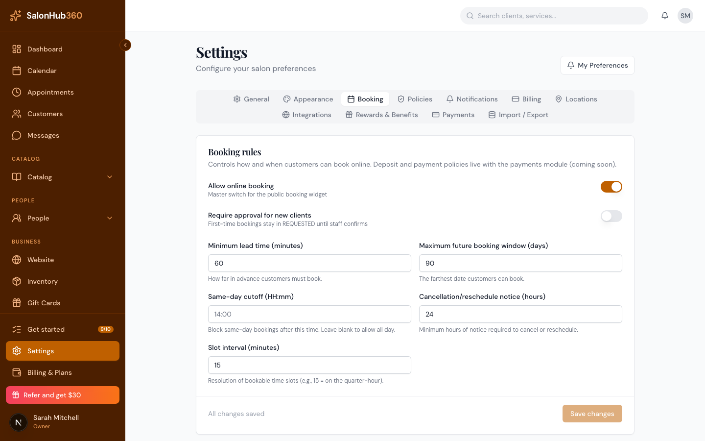 The Booking page display card with the show prices toggle